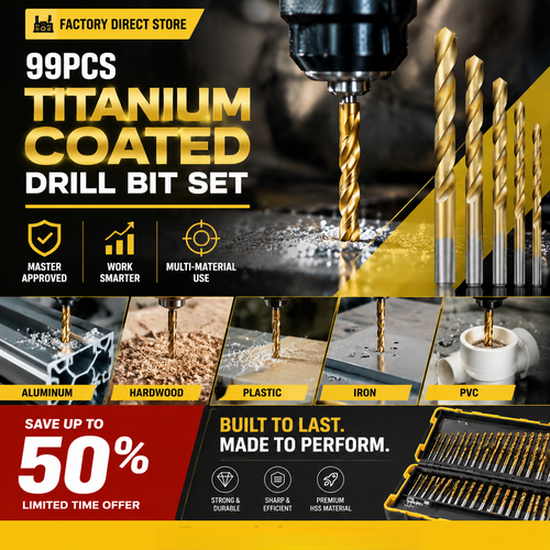 🔥Factory Direct Sales🔧 99-Piece Titanium Coated Drill Bit Set